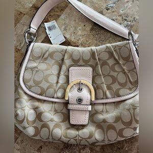 NWT Coach SoHo Signature Monogram Light Pink Trim Flap Bag F17093